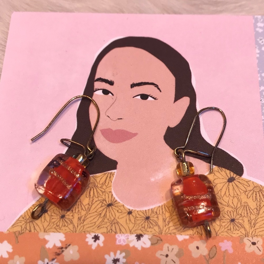 Glass Bead Earrings Orange Swirl
